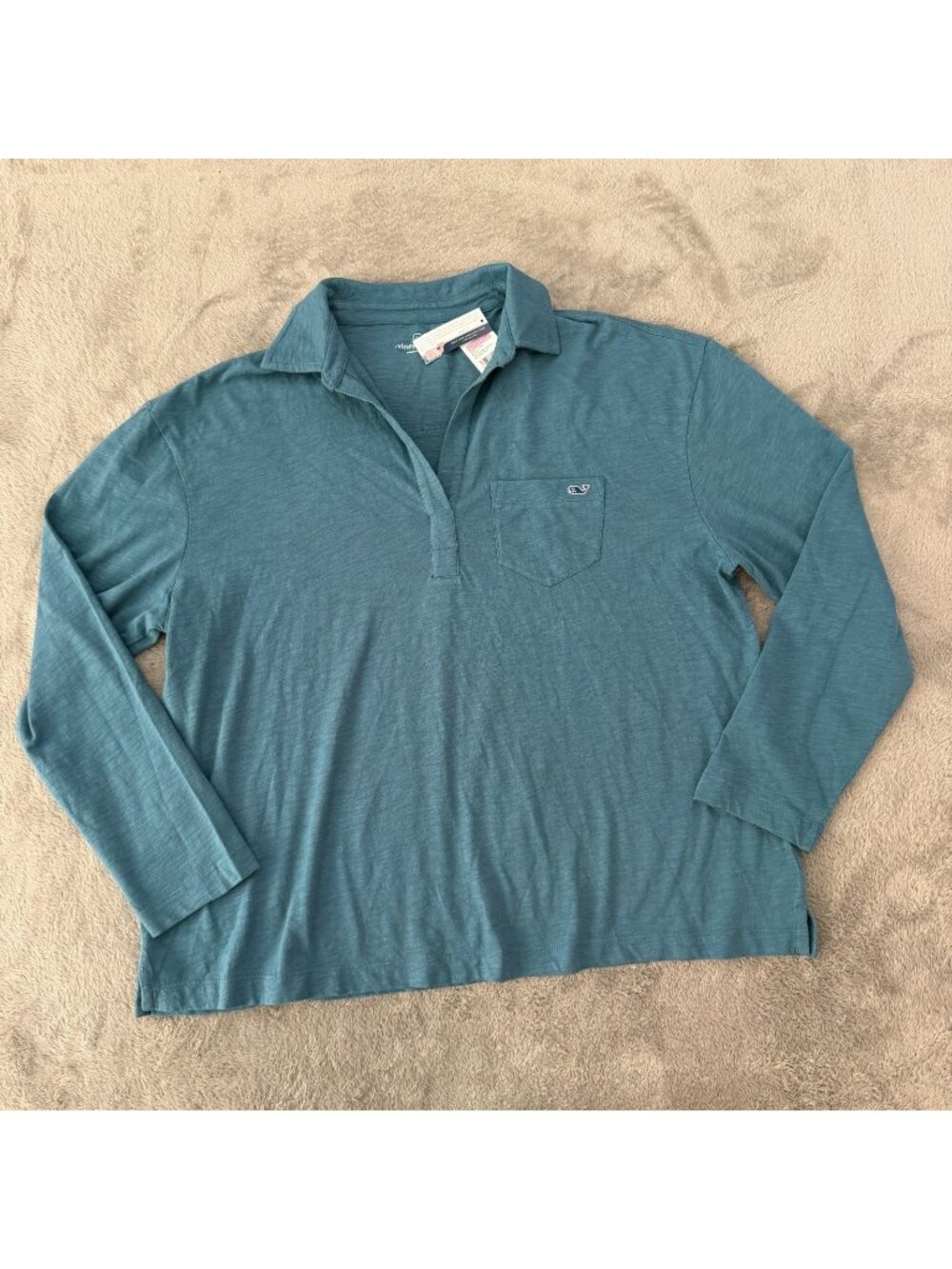 NWT Vineyard Vines Popover Slub Blue Polo Shirt Long Sleeve Womens LARGE Preppy